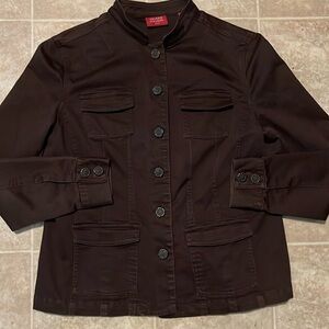 Valerie Steven’s petites brown pocketed canvas button front jacket